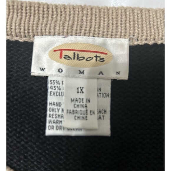 Vintage Talbot Black Tan Beaded Embroidered Handbag Cardigan Ugly Sweater 1X - Picture 8 of 9